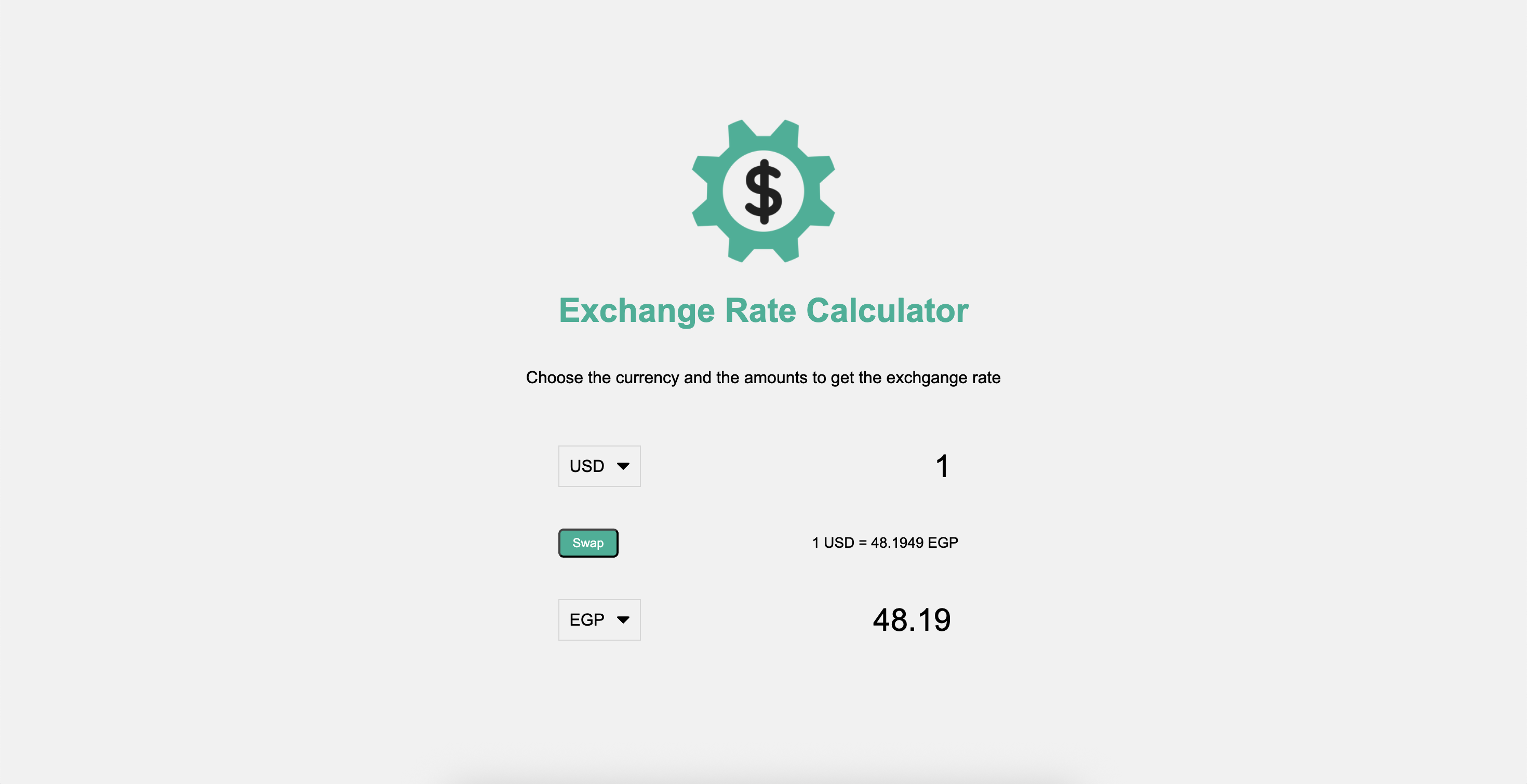 Screenshot of the currency exchange project.